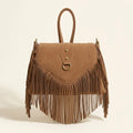 Light Brown tan suede fringe bag, front view
