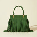 Green turquoise fringe bag, front view