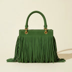 Green turquoise fringe bag, front view
