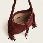 Interior lining and pockets of Red vintage boho fringe bag