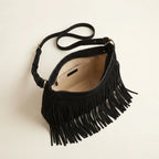Interior lining and pockets of Black vintage fringe hobo bag