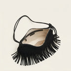 Interior lining and pockets of Black vintage suede fringe bag