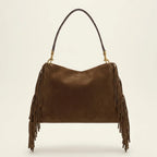 Back panel of Brown western fringed hobo bags with strap attachments