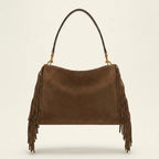 Back panel of Coffee western fringed hobo bags with strap attachments
