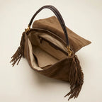 Interior lining and pockets of Coffee western fringed hobo bags