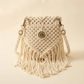 White white fringe crossbody bag, front view