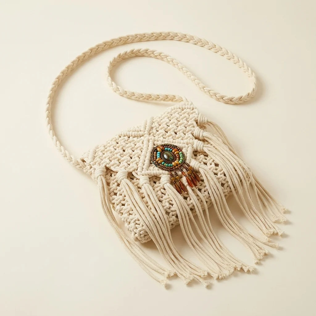 White white fringe crossbody bag, three-quarter angle showing side depth