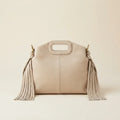 Cream white fringe shoulder bag, front view